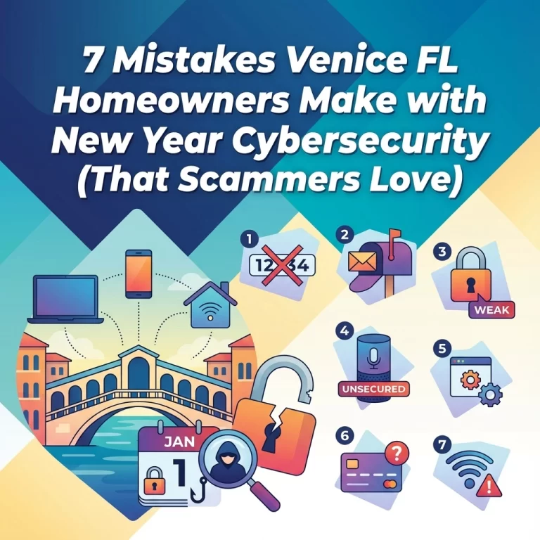 Read more about the article 7 Mistakes Venice FL Homeowners Make with New Year Cybersecurity (That Scammers Love)