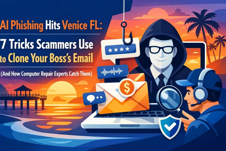 Read more about the article AI Phishing Hits Venice FL: 7 Tricks Scammers Use to Clone Your Boss’s Email (And How Computer Repair Experts Catch Them)