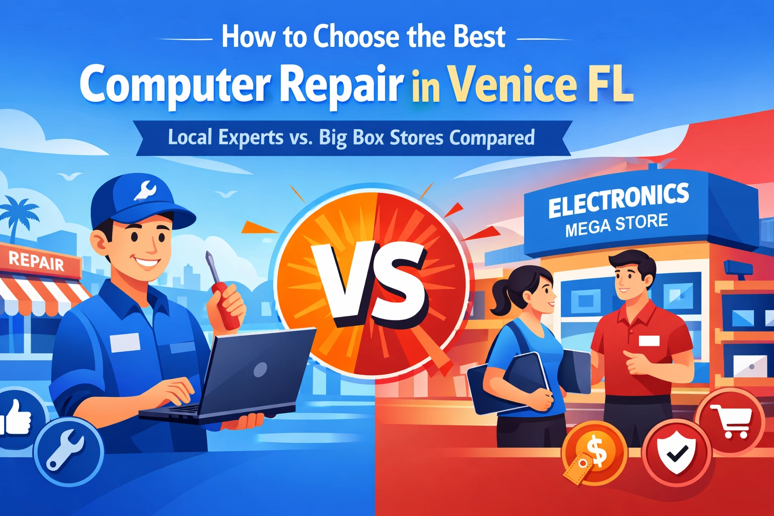 Read more about the article How to Choose the Best Computer Repair in Venice FL (Local Experts vs. Big Box Stores Compared)
