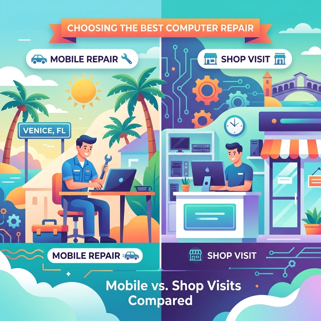 Read more about the article How to Choose the Best Computer Repair in Venice, FL: Mobile vs. Shop Visits Compared